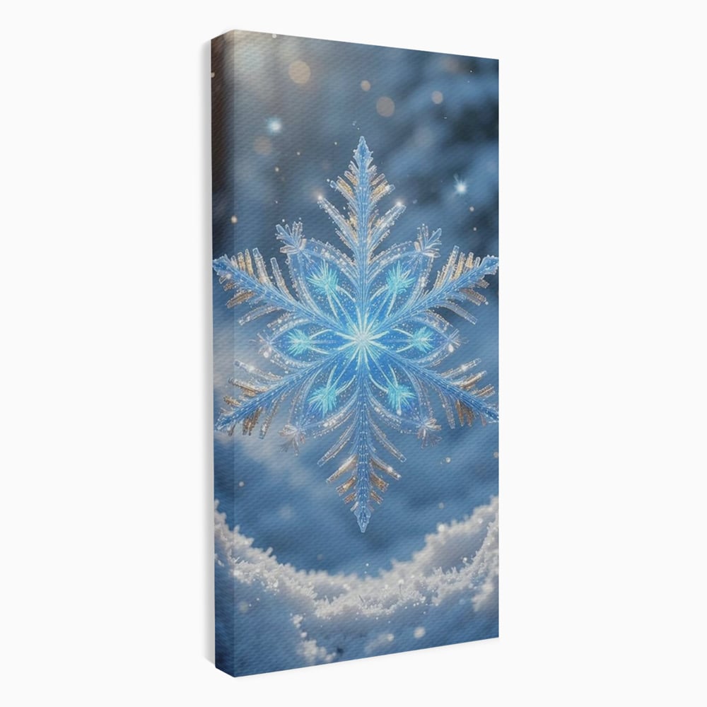 Tablou canvas cu tablou vertical cu fulg de zapada, fara rama, pe sasiu de lemn